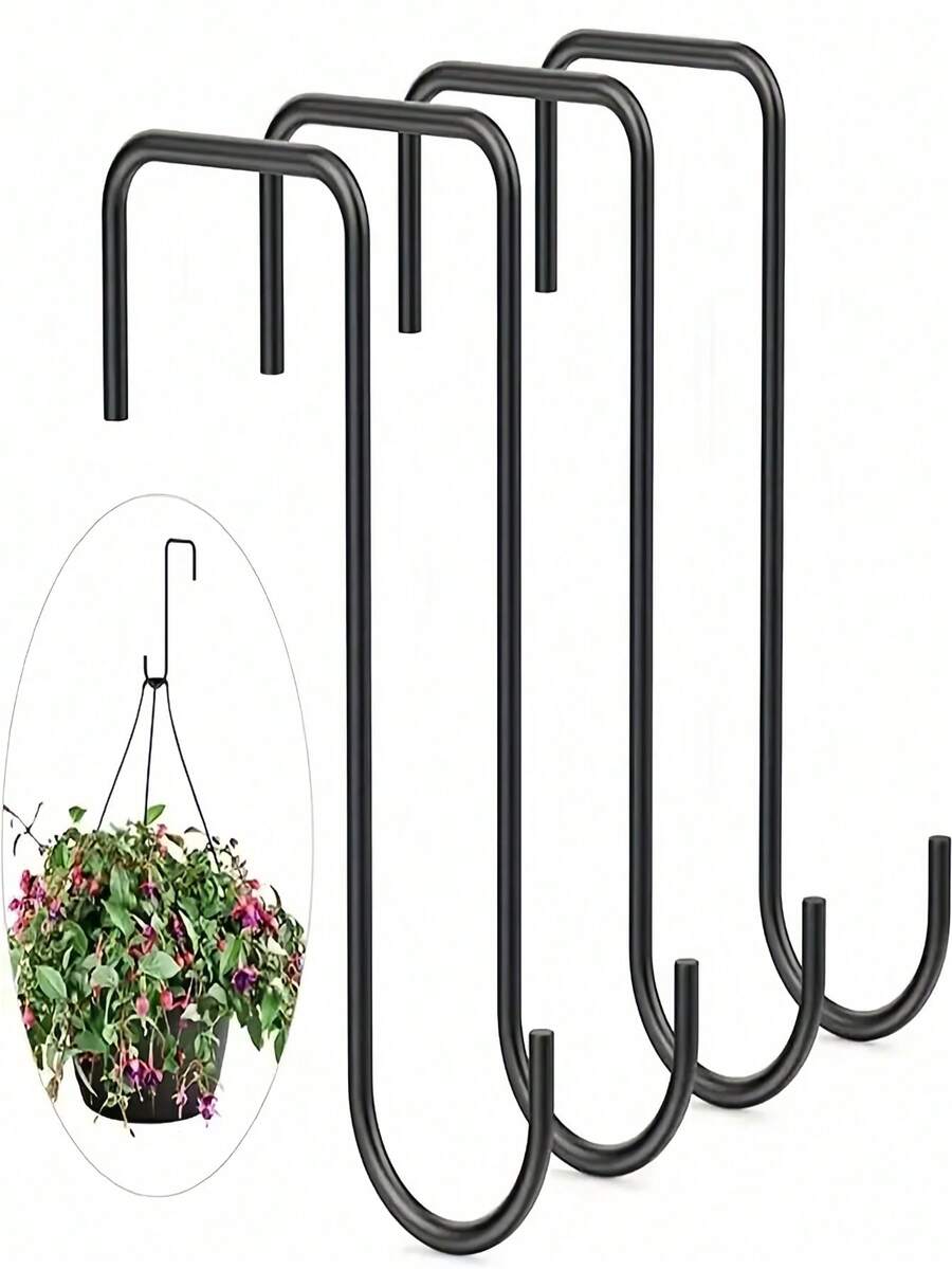 Móc treo tường cong đa năng màu đen chắc chắn, chống gỉ, làm bằng sắt, thích hợp để treo chuông gió, cây trồng treo tường, chậu cây lớn ngoài trời và giá đỡ cây, phù hợp cho trang trí ngày Quốc khánh 4 tháng 7, dụng cụ làm vườn, đồ nội thất sân vườn, trang trí sân vườn, chậu cây treo tường.