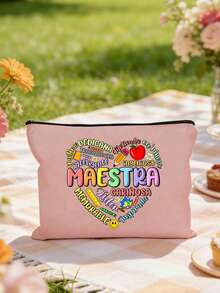 Maestra 教师化妆包，送给女教师的爱心礼物，苹果图案设计，心形印花化妆包，返校铅笔盒，洗漱包，旅行包，毕业生日礼物，教师用品收纳包，创意教师礼物，教师化妆包 - 彩色 - 查看 17
