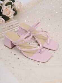 Dép xăng đan kiểu Pháp gót dày mới năm 2026, giày nữ thần, dép lê mùa hè gót trung bình. - Hồng - Xem 5