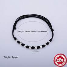 925纯银幸运串珠手链，黑红绳，手工饰品 - 銀色 - 查看 8