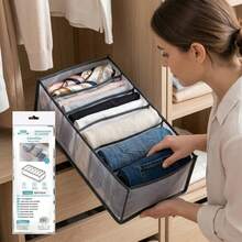 GREEN WICH Organizador de Armario para Ropa Interior y Calcetines con 6 Compartimentos 32X17X12cm, Separador de Cajones Plegable de Malla de Nailon, Caja de Almacenamiento Transpirable para Leggings, Corbatas y Bufandas (Blanco y Negro) - Gris - Ver 2