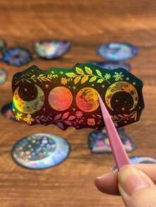 50pcs Holographic Laser Stickers Waterproof Vinyl Stickers For Water Bottles Laptop Skateboard Scrapbooking Journaling Notesbook - 多色的 - 查看 3