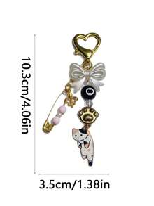 1pc Cute Cat Phone Charm Black Rope Beaded Key Chains Fashionable Bows Keyring Ornament For Phones Keys Bags - Bags - View 9