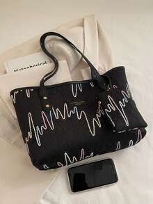 Fashionable Solid Color Tote Bag - Black - View 3