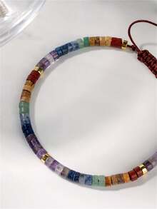 Vòng tay Yoga bằng đá bán quý tự nhiên, vòng tay chữa lành 7 luân xa giúp giảm lo âu, phù hợp cho cả nam và nữ, quà tặng. - Đầy màu sắc - Xem 7