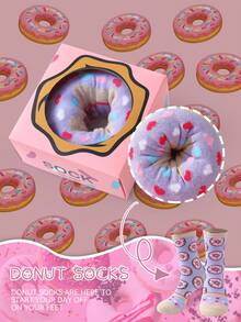 CREATOR SOCKS 1 Pair Of Funny Donut Mid-Calf Socks, Cute And Novel Food-Like Chocolate Creative Gift Box Design - Multicolor - View 15
