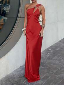 Onicee Summer Dress, Red Satin One-Shoulder Sleeveless Party Dress, Elegant Dress For Women, Suitable For Carnival, Dates, Gatherings, Parties, Travel, Vacation, Beach And Other Occasions - Red - View 4