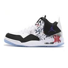 Jordan Courtside 23 Leather Cushioning Slip Resistant Breathable Mid Top Vintage Basketball Shoes Men's Black White Red Black And White - Black and White - View 1