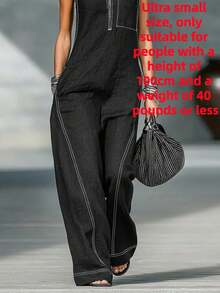 Summer Lazy Style Women's Stand Up Collar Sleeveless Casual Loose Leg Jumpsuit Contrasting Color Summer Casual Loose Commuting Jumpsuit - màu đen - Xem 13