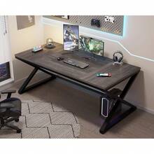 Large Black Desk Long Computer Table For Home Office, Modern Wide Executive Work Table For Writing Study, Simple Wood Metal Computer Table Gaming Table Workstation In Bedroom, Black Oak, 70 In - Dark Oak - View 6