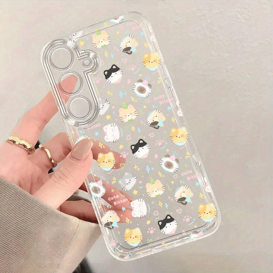 Adorable funda para teléfono con diseño de gatito, compatible con Apple 11, 12, 13, 14, 15, 16, 17 Pro Max y otros modelos. Funda Protectora Transparente de TPU a Prueba de Golpes con Diseño Creativo, Simple y Moderno - transparente - Ver 1