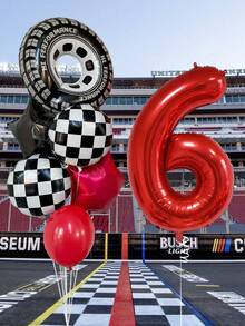 10pcs Racing Car Birthday Number Balloon Set, Includes 40-Inch Giant Number, Tire Balloons, Black & White Checkered Balloons, Pentagram Balloons, For Birthday Party Decoration, Racing Car Theme Party, Birthday Celebration - Multicolor - View 5