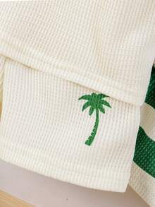 Bhchntiy 4pcs/Set Baby Boy Summer New Striped & Palm Tree Print Waffle Knit Vest + Pants Casual Fashion Outfit - Green - View 6