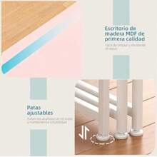 Escritorio Computadora - 2 Cajones de Tela de Almacenamiento y BolsaMadera MDF Elegante para Estudio y Trabajo 80*40*80CM - Rosa - Ver 7