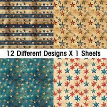 12 folhas de papel vintage americano para scrapbook do 4 de julho, 15x15 cm, papel retrô com estampa patriótica, papel decorativo para o Dia da Independência, ideal para confecção de cartões, diários e scrapbooking. - A - Ver 6