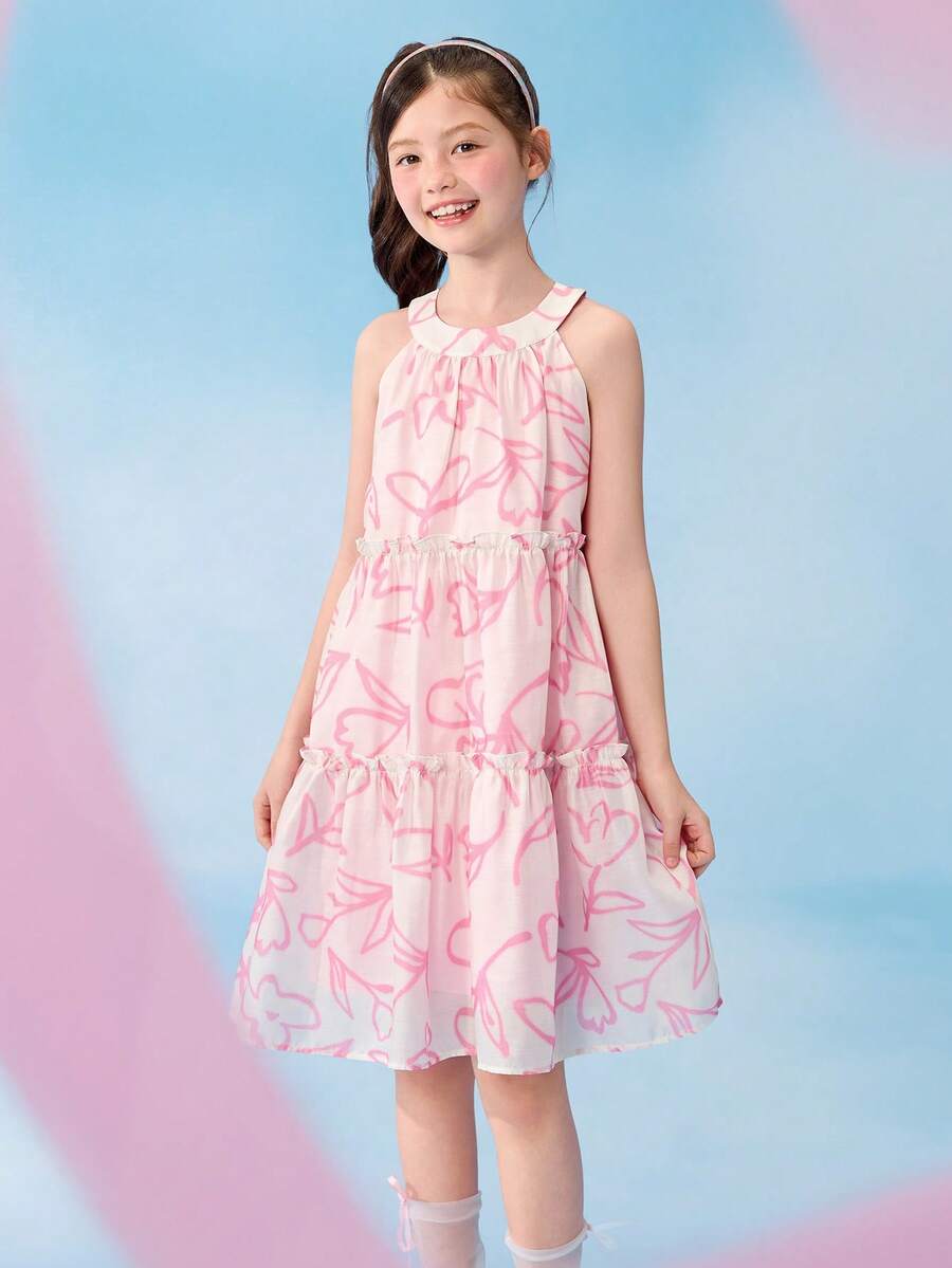 Balabala Đầm cổ yếm mùa hè cho bé gái 2026, chất liệu cotton mềm nhẹ, thoáng khí, kiểu dáng ngọt ngào dễ thương. - tông màu đỏ - Xem 1