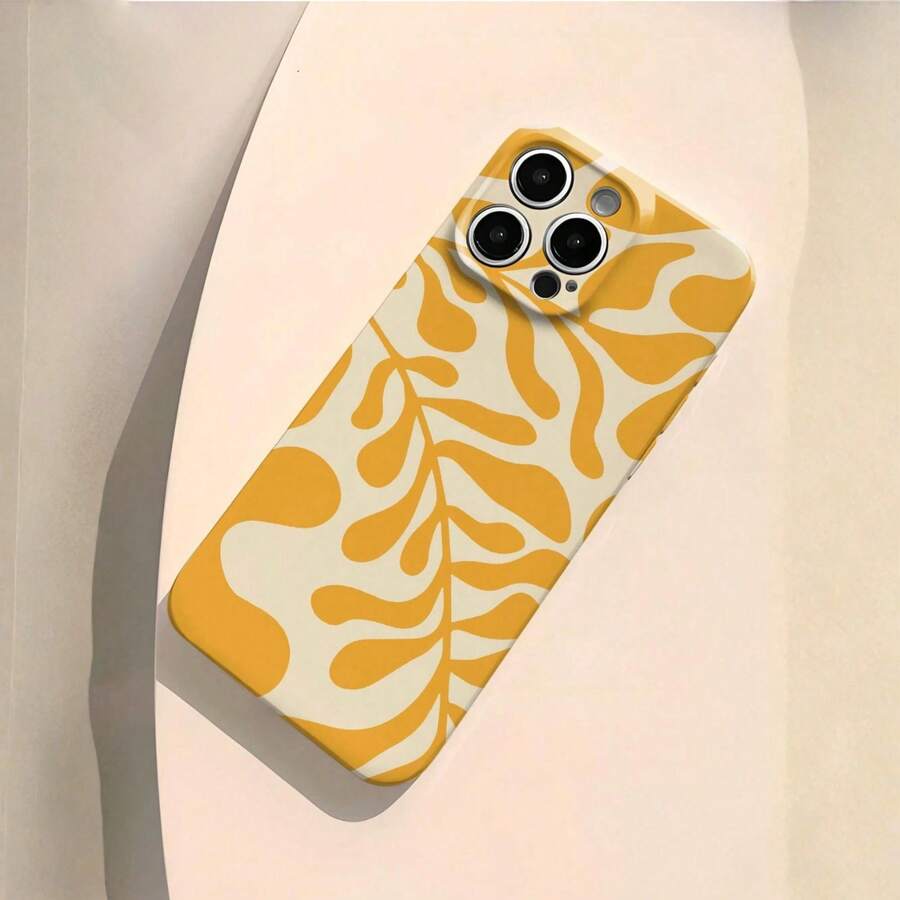 Plant 1pc Simple Fashion Art Plant Leaf Pattern Fine Hole Glossy Film Case All-Inclusive Hard Phone Case For Galaxy/Apple 11/12/13/14/15/16pro Max - Multicolor - View 1