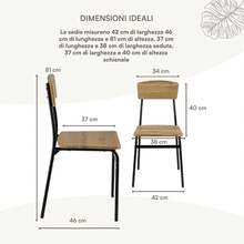 Set di 4 sedie da pranzo Baroni casa, design moderno, leggere, per uso interno ed esterno, sala da pranzo, ristorante, realizzate in MDF e acciaio, facile montaggio, effetto quercia nera, 35x46x81 cm - Bianco - Visualizzare 8