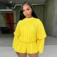 ZL5553 Women's Casual Solid Color Ruffle Skirt Fashionable Summer Round Neck Lantern Sleeve Solid Color Two-Piece Set - 白色 - 查看 4