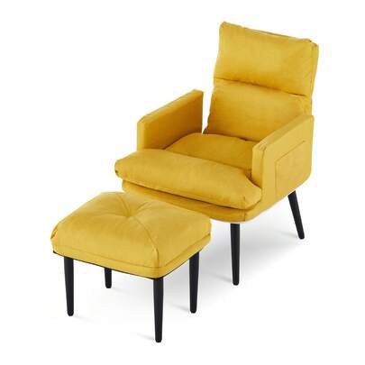 CLIPOP Accent Chair With Ottoman, Occasional Living Room Armchair With 5 Adjustable Backrest Angles And Wooden Legs, Upholstered Leisure Sofa Chair For Home Bedroom Reception