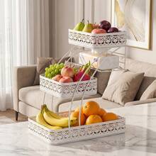 Senmeo 1Pc 3-Tier Patterned Metal Storage Basket, Space-Saving Sturdy Rack, Fruit/Vanity/Kitchen/Bathroom Use, Black - White Pattern - View 5