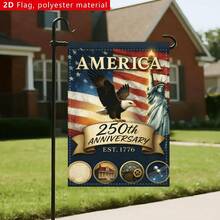 2D Flat, 2D Flat Banner, 1pc American 250th Anniversary Decoration Background Garden Flag Flat, 30cm/ 45cm, 12in/ 18in, No Need For Power Generation, Polyester Fabric, Can Be Used As Background Decoration During The Anniversary Celebration, 2D Flat - style1 - 查看 7