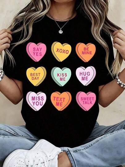 Ropa de Mujer 2026: Camiseta Gráfica con Mensajes de Amor y Corazones Dulces para Mujer, Linda y Romántica para el Día de San Valentín, Diseño "Sweet Talk XOXO", "Say Yes Be Mine", "Hug Me", "Miss You", "Text Me", "Best Day". Camiseta Blanca de Cuello Redondo, Holgada y Cómoda, Camisetas de Verano.