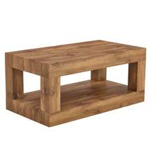 Table basse design 2 niveaux – Rectangulaire, étagère ouverte intégrée, structure en MDF robuste – Idéale pour salon, montage simplifié - bois - Voir 5