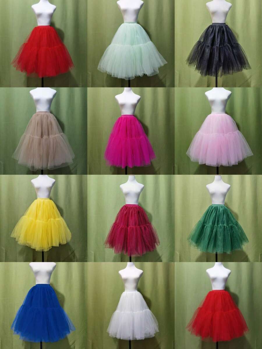 新款四层女士中长薄纱蓬蓬裙衬裙婚纱新娘礼服舞会晚礼服内衬裙 - 彩色 - 查看 1