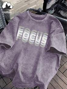 Camiseta casual de mujer con estampado de letras, cuello redondo, manga corta, casual, para primavera/otoño/verano, atuendos para mujer, tops para mujer - Morado claro - Ver 4