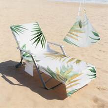 1pc Tropical Leaf Microfiber Beach Chair Cover, With Pocket, Lightweight & Breathable, Ideal For Travel & Beach Vacation, Pool Essential | Summer Style | Portable Beach Mat, Beach Towel - Style4 - View 1