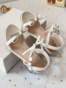 Giày sandal đính nơ pha lê lấp lánh cho bé gái, đế dày trong suốt. - trắng - Xem 5