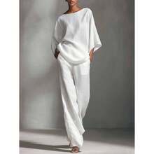 2026 European And American Spring/Summer Vacation Cotton And Linen Style Top And Pants Set For Women - Khaki Gray - View 6