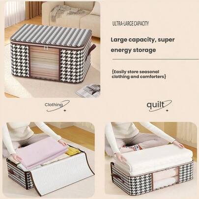 Pcs Large Capacity Clothes Storage Bag With Clear Window, Fabric Foldable Quilt Storage Bag With Handle, Closet Cabinet Zipper And Window Organizer Bag, For Quilts And Blankets, Various Clothes, Down Jackets, Toy Storage Box, Closet Organizer