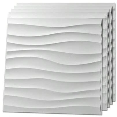 Art3d - Paquete de 12 paneles de pared con diseño de ondas 3D 19.7 x 19.7 pulgadas panel de PVC para decoración de pared interior sala de estar oficina fondo de TV color blanco