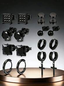 8 Pairs Fashionable & Elegant Stainless Steel Earring Set, Available In Multiple Colors, Suitable For Daily Wear Or Parties, Can Be Gifted To Friends And Family - 8 Pairs Of Earrings - View 9