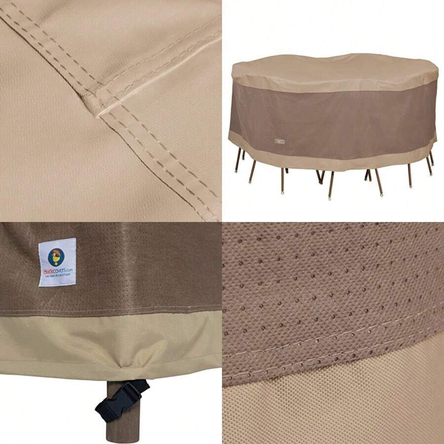 Duck Covers Elegant Round Patio Table and Chair Set Cover Fits Outdoor Round Patio Table and Chair Sets 90 in. Diameter - Marrn - Ver 1