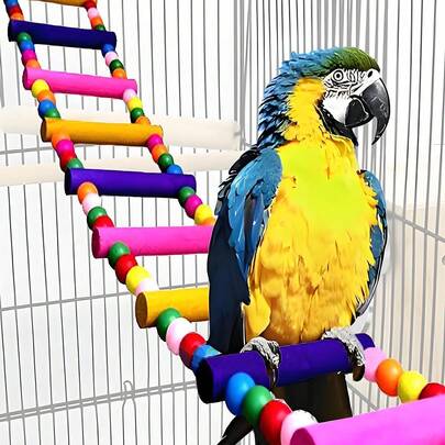 Bird Toys For Parrots Parrot Bridge, Swing Toys, And Ladders For Macaws, African Greys, Budgies, Cockatiels & Parakeets - Wooden Bird Ladder And Swing Toys For Play And Training, 12.5Inch With 5 Ladders