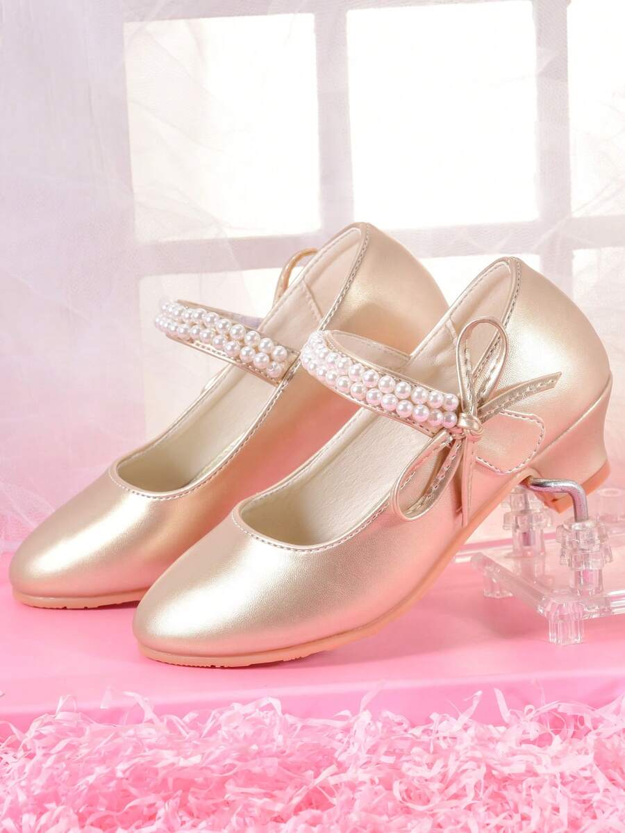 Sepatu Hak Tinggi Putri untuk Anak Perempuan, Sepatu Gaun Modis untuk Pertunjukan, Pesta Ulang Tahun, Putih - Emas - View 1