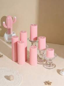 A Series Of Charming Pink Striped Candles Available In Multiple Sizes. These Candles Feature A Refined Striped Design, Exuding An Elegant And Fashionable Ambiance, Making Them Suitable For Various Occasions Such As Mother's Day Gifts, Holiday Decorations, Birthdays, Graduations, Candlelight Dinners, Proposals, Home Decor Accents, And Couple's Gifts. - 1PC - View 3