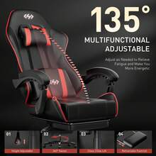 HLDIRECT Gaming Chair, Video Game Chair, Gaming Computer Chair, Ergonomic Chairs With Headrest And Lumbar Support For Adults, Swivel PU Leather Office Chair,Black And Red - 黑紅 - 查看 5
