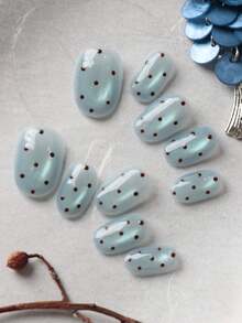 10 móng tay giả dán sẵn kiểu mắt mèo, xanh dương, hồng, tím; móng tay giả chấm bi, móng tay giả dán sẵn thủ công, móng tay giả ngắn, móng tay giả đeo hàng ngày, bộ móng giả bao gồm 1 tờ keo dán và 1 dũa mini. - Nhiều màu - Xem 3