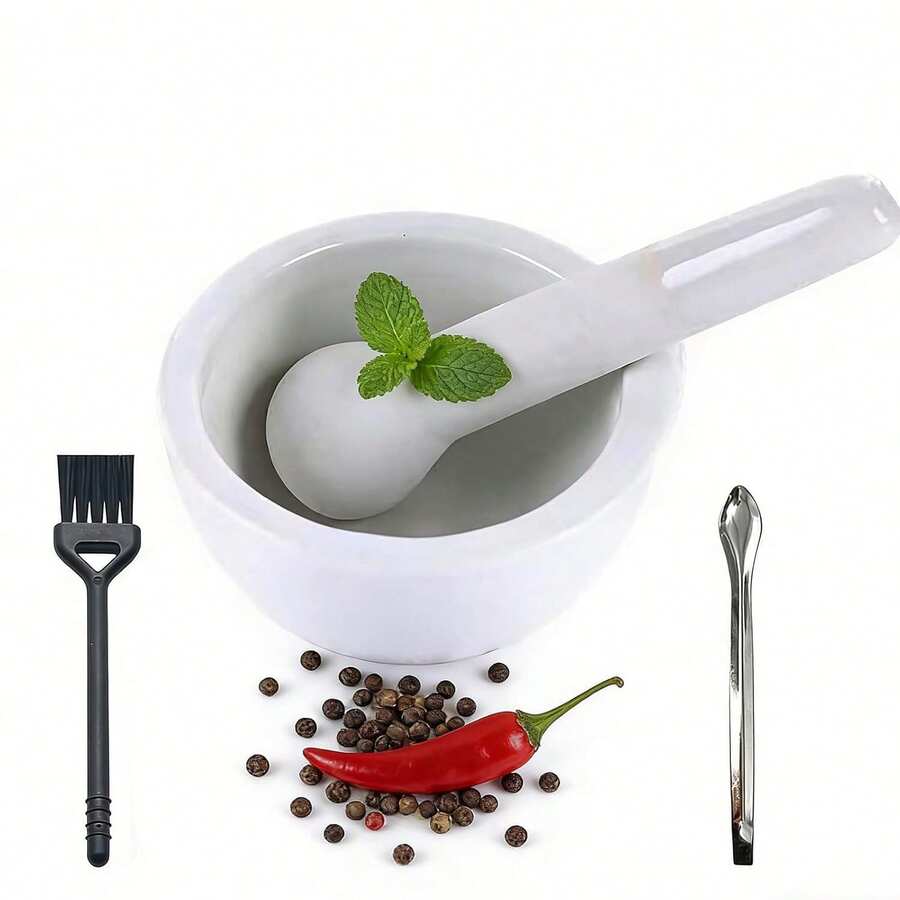 3.2inch Ceramic Mortar And Pestle Set, Small Pill Crusher,Porcelain Grinding Bowls, Spice Mill Grinder Set, Ceramic Mixing Grinding Bowl Set, Include Brush And Stainless Steel Spoon - Black - View 1