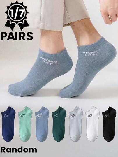 1/7 Đôi tất nam dệt jacquard họa tiết chữ cái ngẫu nhiên, thoáng khí, thích hợp mặc hàng ngày, mùa xuân/hè.