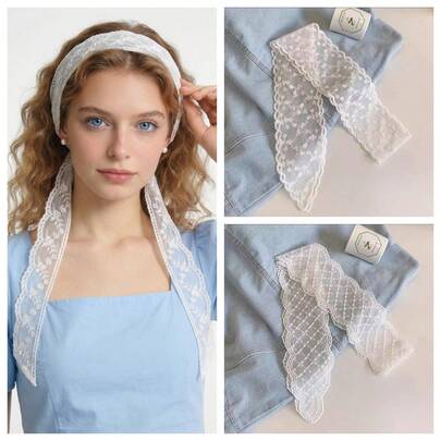 1/2pcs French White Lace Ribbon Hair Scrunchies, Long Hair Accessories, Versatile Headband, Lace, Retro, Floral, Flower, Bow, Boho Style, White