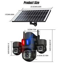 A True Three Lens Solar Powered Security Camera Equipped With Red And Blue Alarm Lights, Supporting 2.4GHz/5.8GHz WiFi, 360 ° Steering, PIR Motion Detection, Full-Color Night Vision, Two-Way Audio, IP66, And Can Be Used In Conjunction With Various - 黑色L3MSXT-BLACK - 查看 3