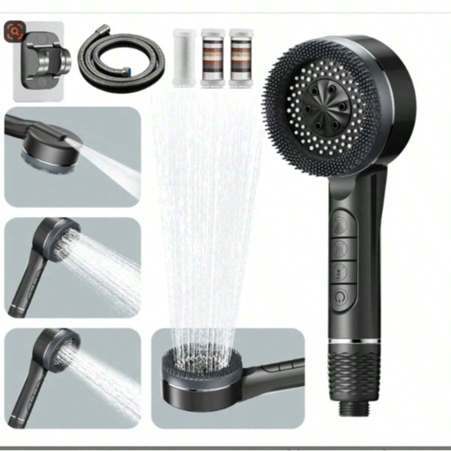 Shower Riser Kit, Adjustable Slide Bar + Handheld Shower Head, 170CM Hose, Soap Dish & Holder - Grey - View 1