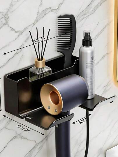 Giá đựng bàn chải đánh răng và máy sấy tóc, giá treo máy sấy tóc gắn tường không cần khoan, giá đựng cốc chén phòng tắm kiểu dáng thoải mái