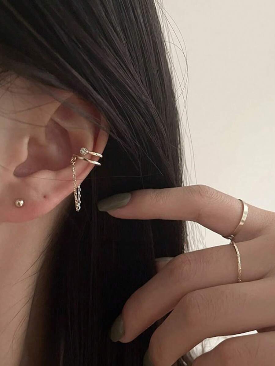 1pc Elegant Gold-Tone Copper Alloy Clip-On Earring, Versatile For Women's Daily, Festival And Party Wear - Gold - View 1