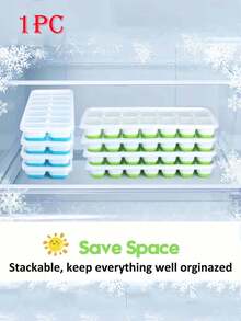4pcs Stackable Silicone Trays With Lids, Easy Release 14 Ice Cubes, Leak-Proof Design For Cocktails, Freezer - Multicolor - View 12